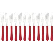 Kit 12 Garfos De Mesa Jantar Leme Tramontina Aço Inox Cabo Vermelho Kit 12 Garfos De Mesa Jantar Leme Tramontina Aço Inox Cabo Vermelho