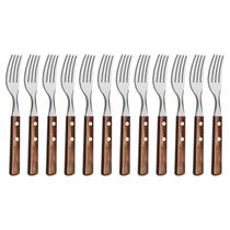 Kit 12 Garfos de Mesa Tramontina Polywood Inox Cabo Castanho