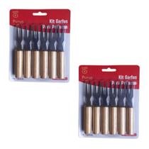 Kit 12 Garfos Garfinhos P/Petisco Frios Em Inox Cabo Madeira