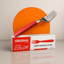 Kit 12 Garfos Mesa Restaurante Aço Inox Color Cabo Plástico garfo vermelho