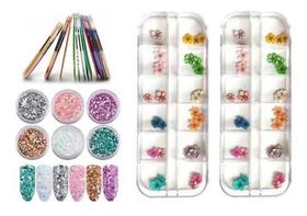 Kit 12 Glitter Flocado+10 Fitilho+24 Flores Secas Diferente