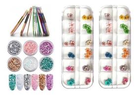 Kit 12 Glitter Flocado+10 Fitilho+24 Flores Secas Diferente