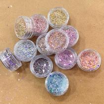 Kit 12 Glitter Flocado Para Unhas Lantejoulas Encapsulada Nails Decoração HM-0648 COM PRATA, DOURADO E PRETO Kit 12 Glitter Flocado Para Unhas Lantejoulas Encapsulada Nails Decoração HM-0648 COM PRATA, DOURADO E PRETO