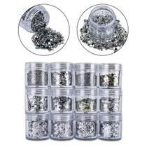 Kit 12 Glitter Prata Decoração Unhas Encapsulada Gel Fibra