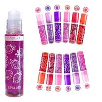Kit 12 Gloss Labial Brilho Frutas Roll On Hidratante Lip Oil Lembrancinha Infantil