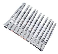 Kit 12 Grampos de Cabelo em Metal Barbeiro e Cabeleireiro 9cm Prata