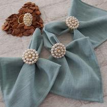 Kit 12 Guardanapos de Tecido Mellange Verde Água e 12 Anéis PG Mandala de Pérolas Kit 12 Guardanapos de Tecido Mellange Verde Água e 12 Anéis PG Mandala de Pérolas