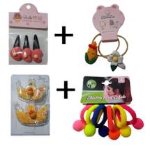 Kit 12 Itens Menina Bonita Elástico Presilha Tic-Tac Tudo para Prender o Cabelo