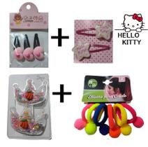 Kit 12 Itens Menina Bonita Elástico Presilha Tic-Tac Tudo para Prender o Cabelo