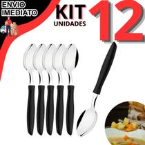 Kit 12 Jogo De Colher Inox Cabo De Plástico A Melhor Qualidade Para Sopas Caldos Mesa Cozinha Talher Utensilio Cozinha