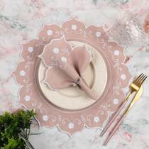 Kit 12 Jogos Americanos Guardanapos De Mesa Redondo Bordado Duquesa - Rosê