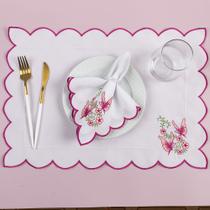 Kit 12 Jogos Americanos Guardanapos De Mesa Retangular Bordado Borboleta - Branco Kit 12 Jogos Americanos Guardanapos De Mesa Retangular Bordado Borboleta - Branco