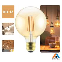 Kit 12 Lâmpada Filamento Led G95 Retrô 4w Bivolt 2400k Âmbar