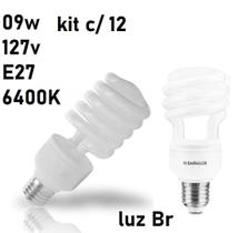 Kit 12 Lâmpadas Fluorescente Espiral 09W 127V 6.400K E27 Br Kit 12 Lâmpadas Fluorescente Espiral 09W 127V 6.400K E27 Br