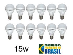 Kit 12 Lâmpadas Led 15w Bulbo Soquete E27 Bivolt Branco Frio