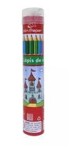 Kit 12 Lápis Cor Na Lata Colorir Desenho Escolar Apontador