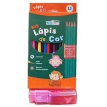 Kit 12 Lápis de Cor + 4 Lápis Preto HB + 1 Apontador + Borracha - Leo Leo - Jocar office
