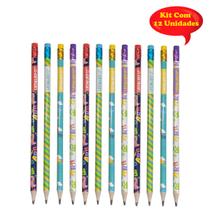 Kit 12 Lápis Grafite Hb Escolar Decorado Dino Com Borracha Leo E Leo