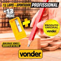 Kit 12 Lápis Marceneiro Profissional Carpinteiro Pedreiro Drywall Construção Civil+ Apontador Vonder