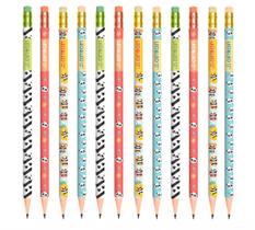 Kit 12 Lápis Preto HB Redondo Decorado Urso PANDA c/ Borracha Leo&Leo