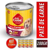 Kit 12 Latas Ração Úmida Cães Adultos Patê de Carne 280GR - PRÓ LATAS