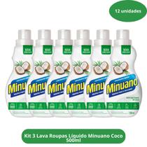Kit 12 Lava Roupas Líquido Minuano Coco 500ml