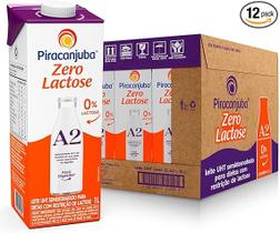 Kit 12 Leite UHT A2A2 Semidesnatado Zero Lactose Piracanjuba 1L Caixa com Tampa