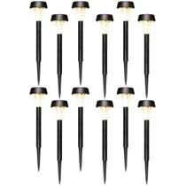 Kit 12 Luminária Espeto Solar Jardim Recarregá Led Bc Quente Kit 12 Luminária Espeto Solar Jardim Recarregá Led Bc Quente
