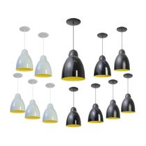 Kit 12 Luminária Pendente Bala Com Interior Amarelo Com Fiação 110/220v Kit 12 Luminária Pendente Bala Com Interior Amarelo Com Fiação 110/220v