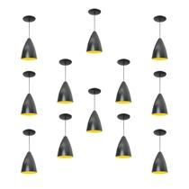 Kit 12 Luminária Pendente Bala Nova Com Interior Amarelo Com Fiação 110/220v