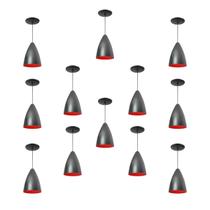 Kit 12 Luminária Pendente Bala Nova Com Interior Vermelho Com Fiação 110/220v