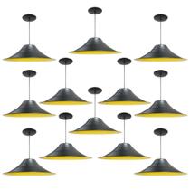 Kit 12 Luminária Pendente Chapéu Chinês Com Interior Amarelo Com Fiação 110/220v Kit 12 Luminária Pendente Chapéu Chinês Com Interior Amarelo Com Fiação 110/220v