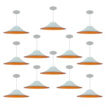 Kit 12 Luminária Pendente Chapéu Chinês Com Interior Laranja Com Fiação 110/220v Kit 12 Luminária Pendente Chapéu Chinês Com Interior Laranja Com Fiação 110/220v