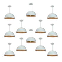 Kit 12 Luminária Pendente Meia Lua 24cm Com Interior Cobre Fiação 110/220v