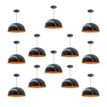 Kit 12 Luminária Pendente Meia Lua 24cm Com Interior Laranja Fiação 110/220v