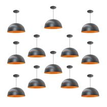 Kit 12 Luminária Pendente Meia Lua 24cm Com Interior Laranja Fiação 110/220v Kit 12 Luminária Pendente Meia Lua 24cm Com Interior Laranja Fiação 110/220v