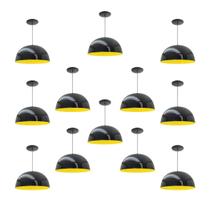 Kit 12 Luminária Pendente Meia Lua 24cm Interior Amarelo Com Fiação 110/220v