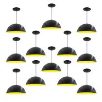 Kit 12 Luminária Pendente Meia Lua 34cm Com Interior Amarelo Com Fiação 110/220v
