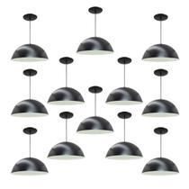 Kit 12 Luminária Pendente Meia Lua 34cm Com Interior Branco Brilho Com Fiação 110/220v