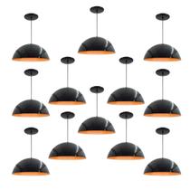 Kit 12 Luminária Pendente Meia Lua 34cm Com Interior Laranja Com Fiação 110/220v