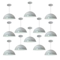 Kit 12 Luminária Pendente Meia Lua 40cm Interior Branco Brilho Fiação 110/220v