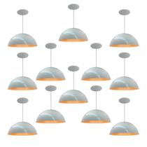 Kit 12 Luminária Pendente Meia Lua 50cm Interior Laranja Com Fiação 110/220v