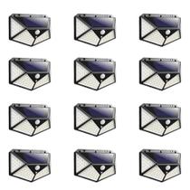 Kit 12 Luminaria Solar De Parede 100 Leds Com Sensor de Movimento Preta
