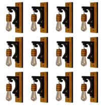 Kit 12 Luminárias de Parede Arandela Colonial Barril em Madeira Maciça Retrô Vintage Rústica Ideal para Sítios Pergolados Chácaras Chalé