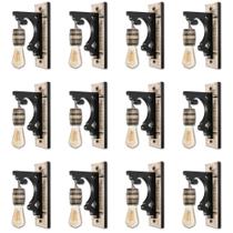 Kit 12 Luminárias de Parede Arandela Colonial Barril em Madeira Maciça Retrô Vintage Rústica Ideal para Sítios Pergolados Chácaras Chalé