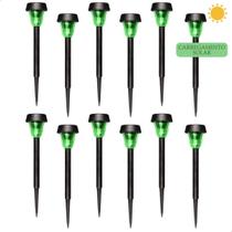 Kit 12 Luminarias Espeto Solar Jardim Balizador ABS Verde