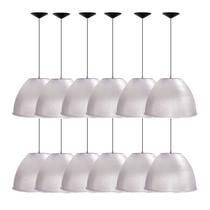 Kit 12 Luminárias Para Galpão Industrial 16 Pol 40cm Cristal Cabo 1,1M