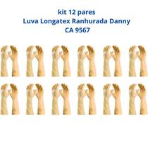 Kit 12 Luva Limpeza Longatex Ranhurada Danny Serviços Gerais CA 9567