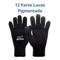 Kit 12 Luvas de trabalho segurança e proteção malha pigmentada preta com CA Kit 12 Luvas de trabalho segurança e proteção malha pigmentada preta com CA