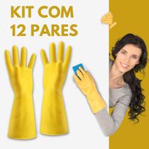 Kit 12 Luvas Latex Borracha Amarela Limpeza Multiuso Faxina Kit 12 Luvas Latex Borracha Amarela Limpeza Multiuso Faxina